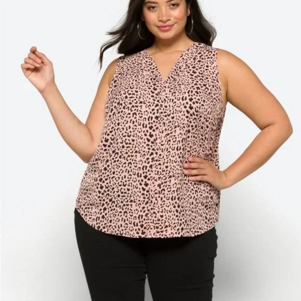 41 Hawthorn Stitch Fix Tank Top 3X Pink Leopard Bryse Pleat Detail Blouse